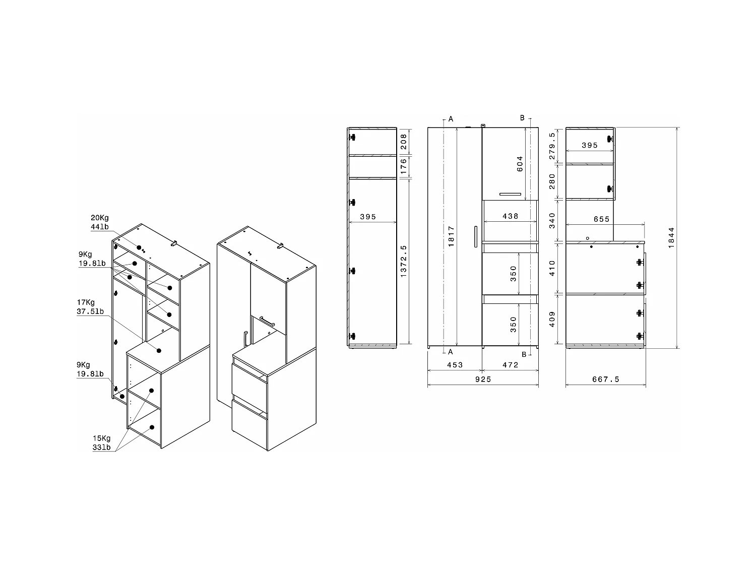 Møbelmøye for vaskemaskin med hyller med hyllehyller, skap og oppbevaringssøyle - Lys natur og hvit - L156 x H184 cm - ERKANO