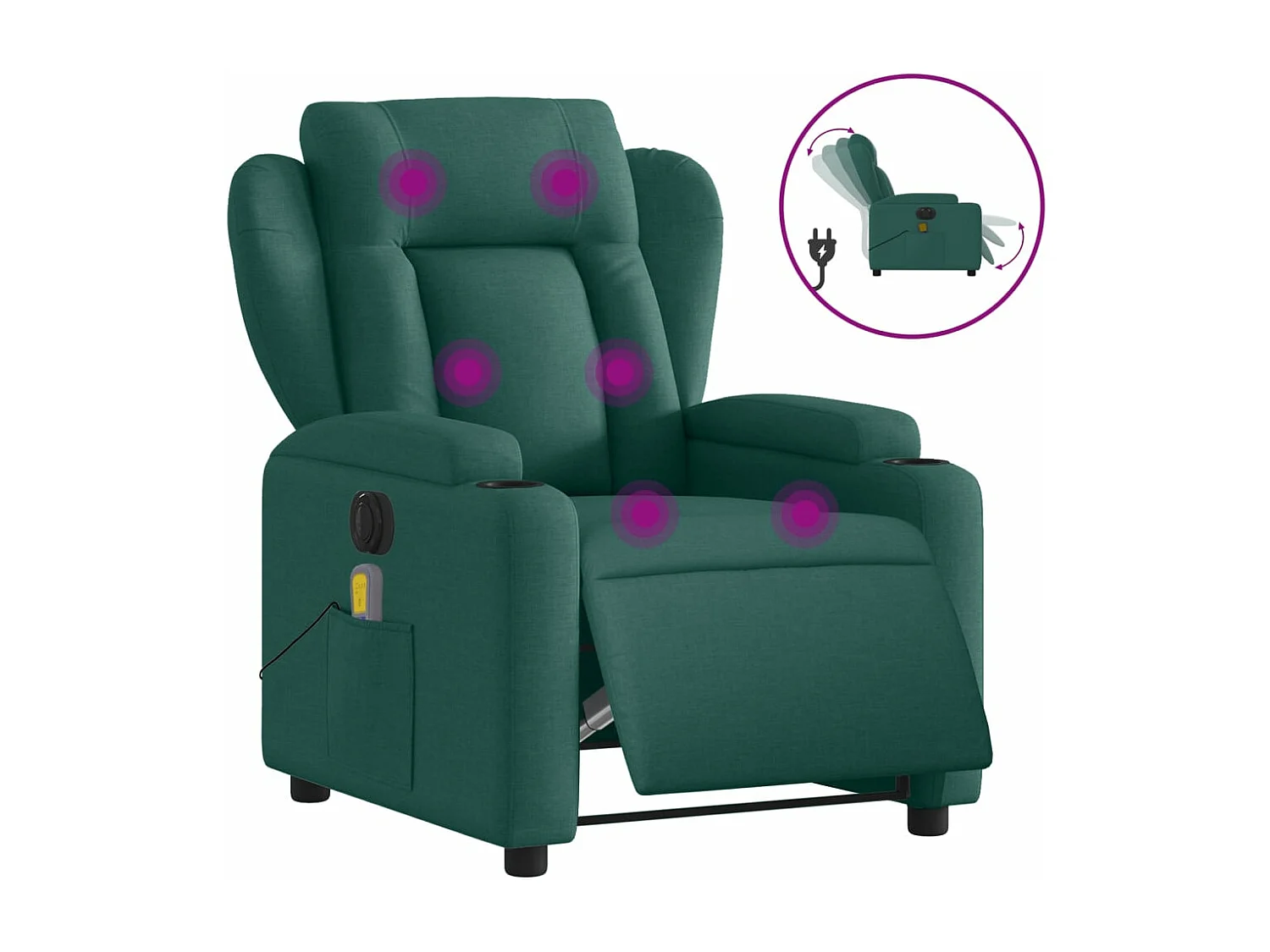Fauteuil de massage inclinable électrique Vert foncé Tissu