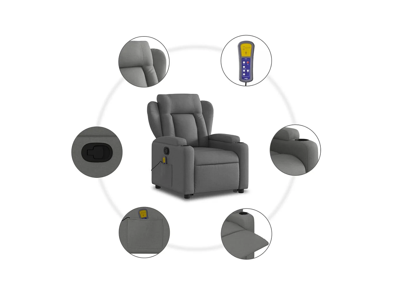Fauteuil de massage inclinable Gris foncé Tissu