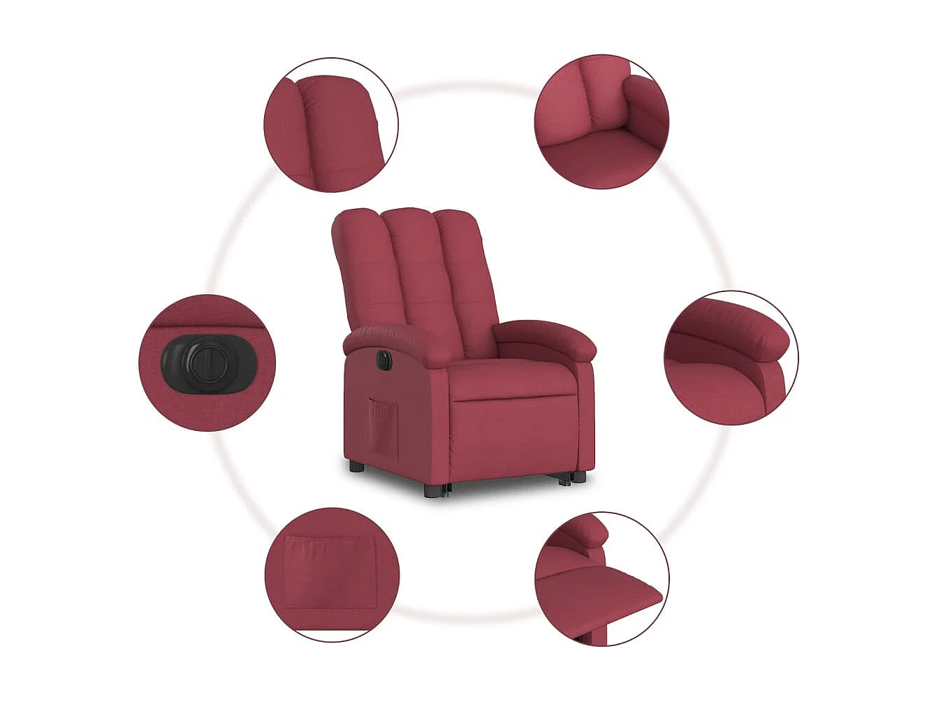 Poltrona Alzapersona Reclinabile Elettrica Rosso Vino Tessuto