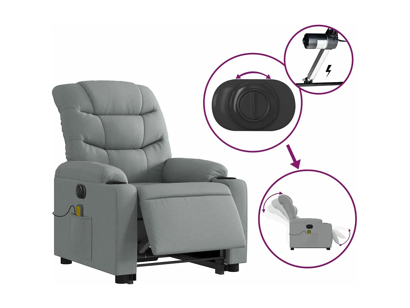 Fauteuil inclinable de massage électrique Gris clair Tissu