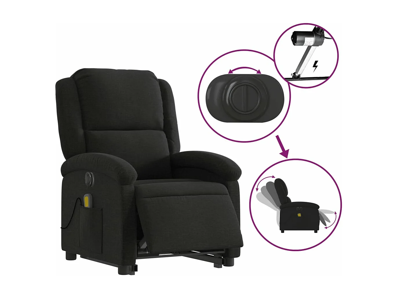 Fauteuil inclinable de massage électrique Noir Tissu