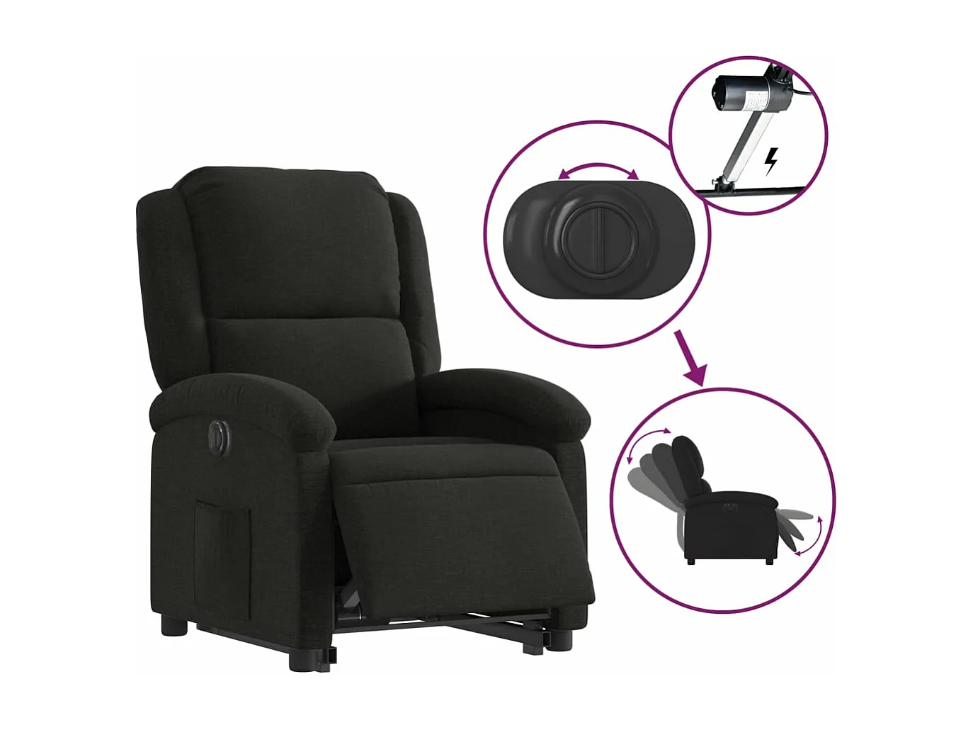 Fauteuil inclinable électrique noir tissu