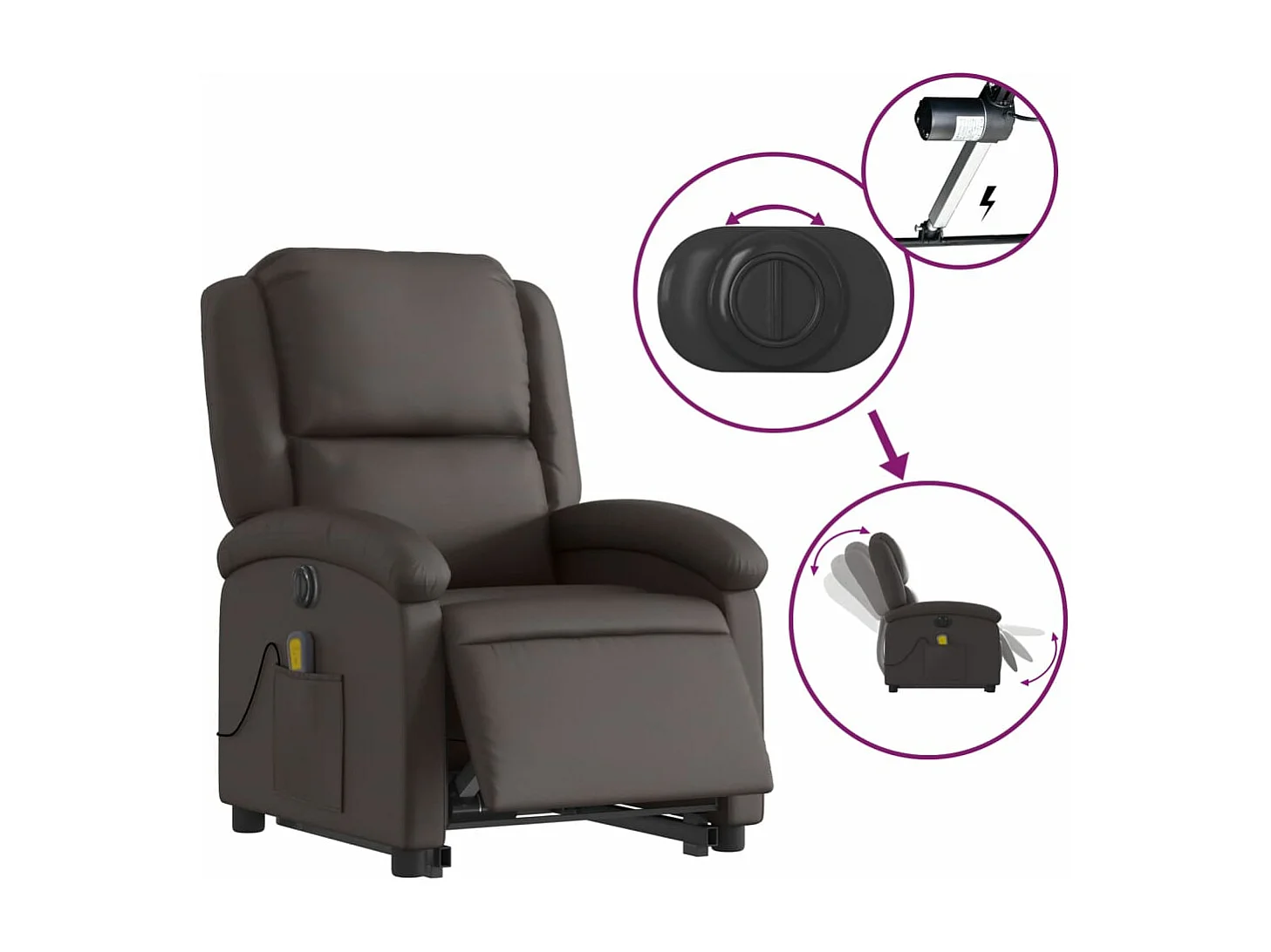 Fauteuil inclinable de massage électrique marron foncé