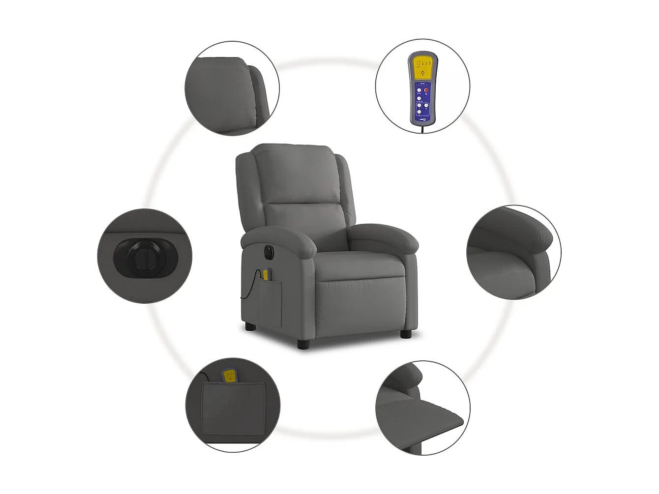 Fauteuil de massage inclinable électrique gris cuir véritable