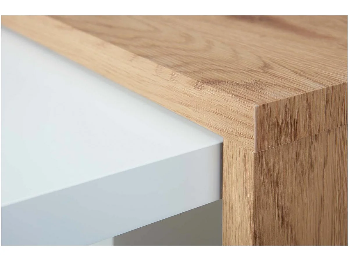 Toji salontafel van wit hout en licht eiken op wielen 110 cm