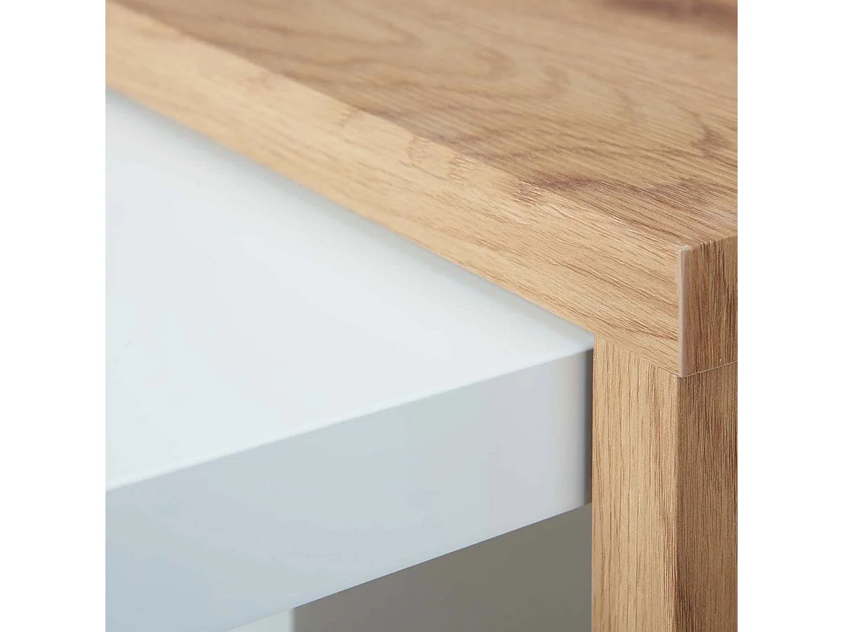 Table Basse Design "Yavor" 110cm Naturel & Blanc