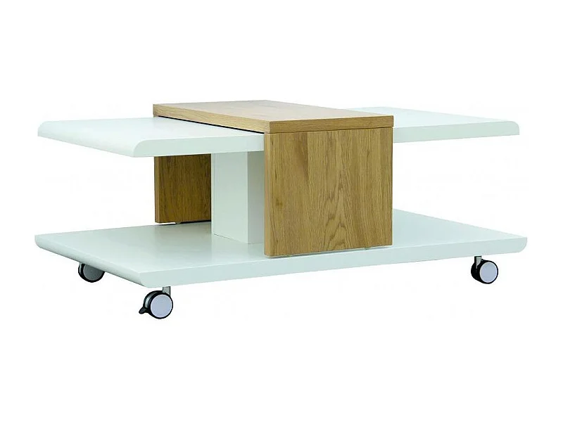 Toji salontafel van wit hout en licht eiken op wielen 110 cm