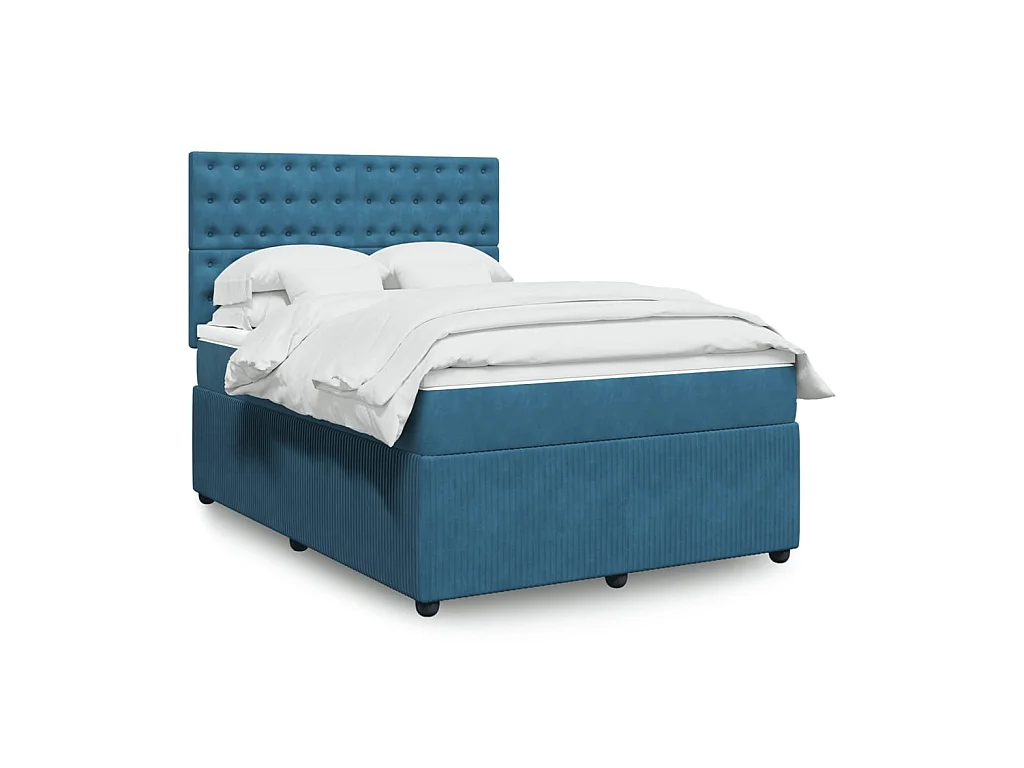 Boxspringbett mit Matratze Blau 140x190 cm Samt