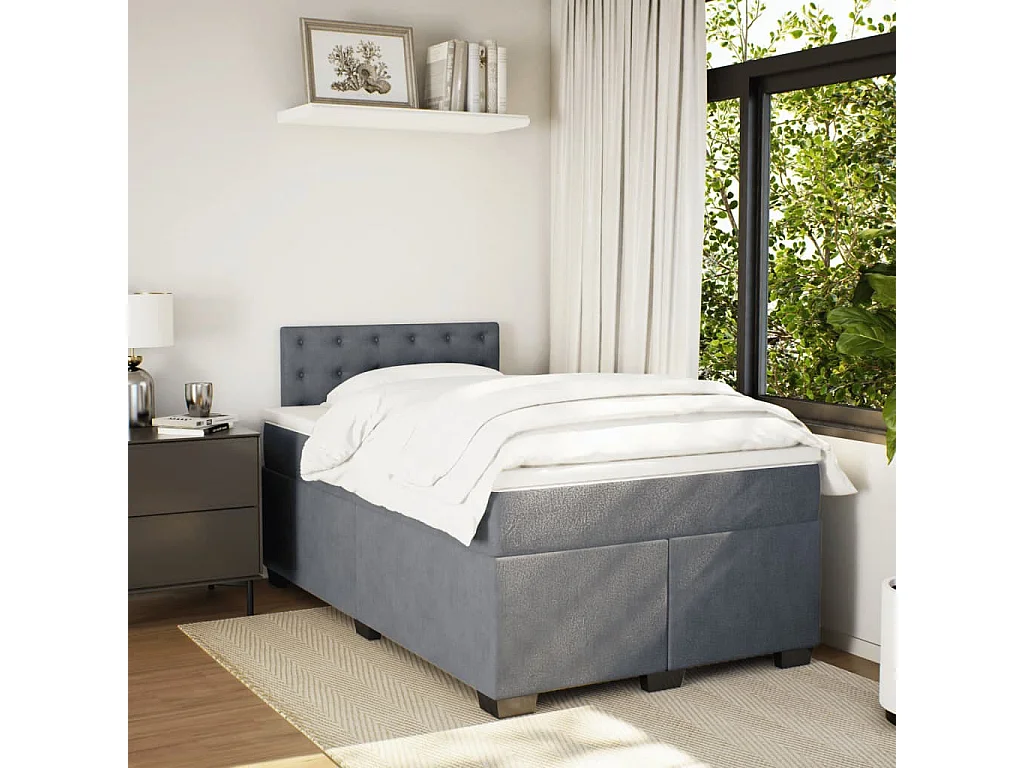 Cama box spring con colchón terciopelo gris oscuro 120x200 cm