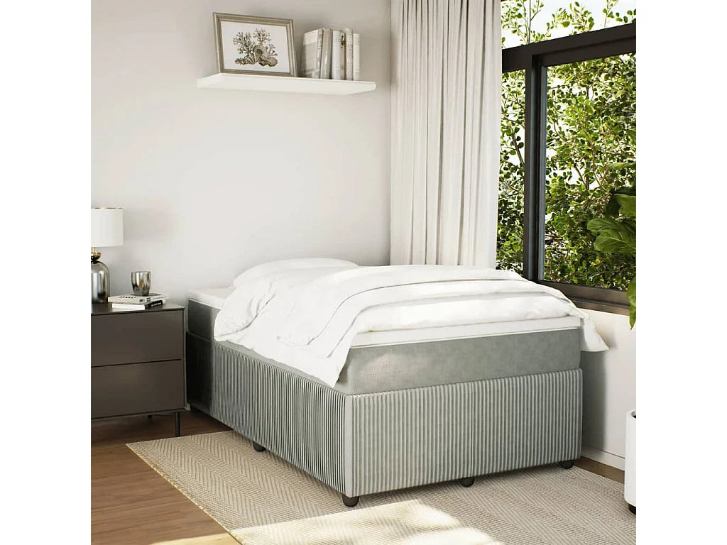 Sommier à lattes de lit et matelas gris clair 120x190cm velours