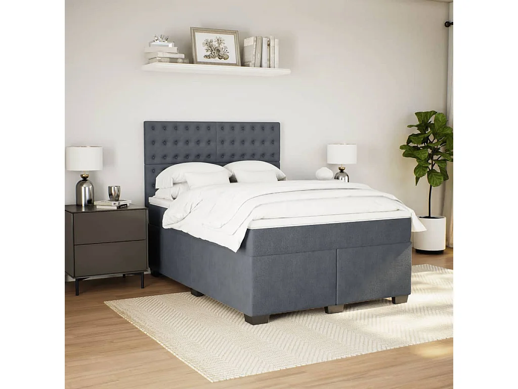 Cama box spring con colchón terciopelo gris oscuro 140x190 cm
