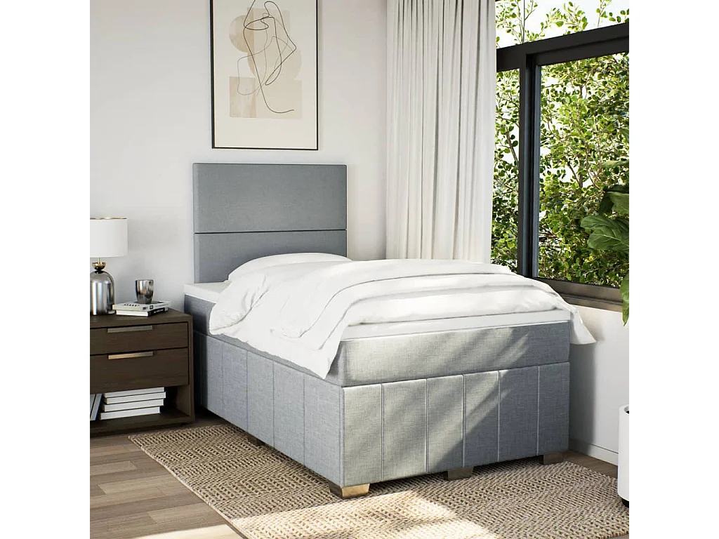 Cama box spring con colchón tela gris claro 120x190 cm
