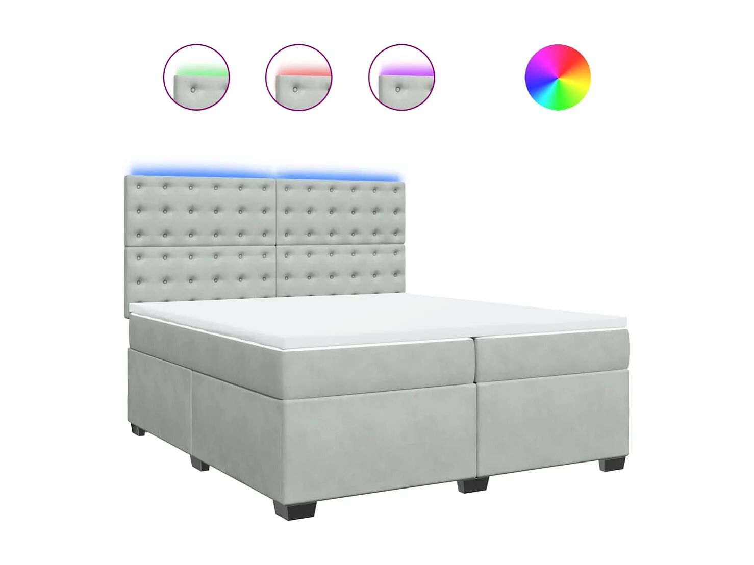 Sommier à lattes de lit et matelas Gris clair 200x200cm Velours