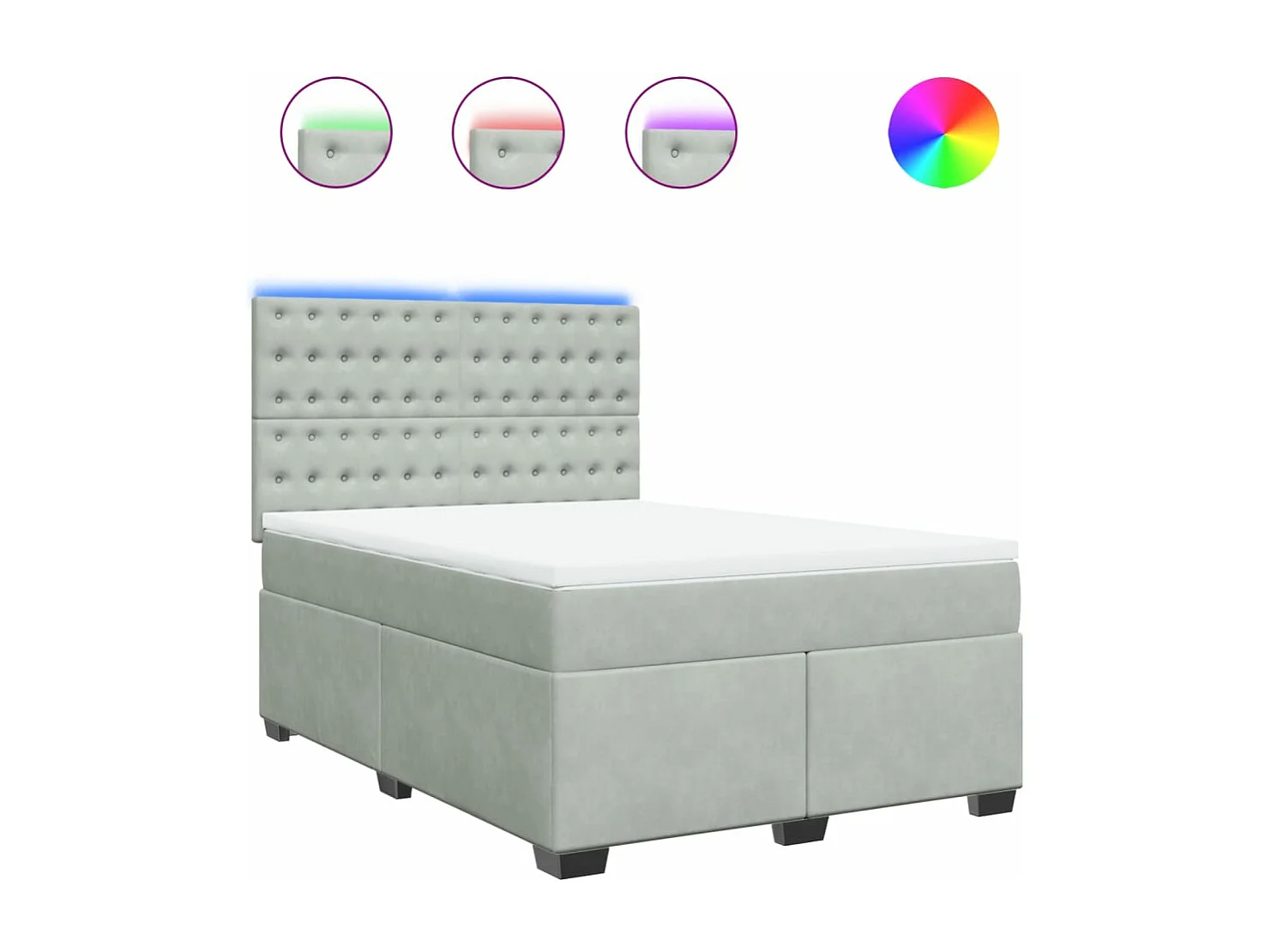 Cama box spring con colchón terciopelo gris claro 140x190 cm