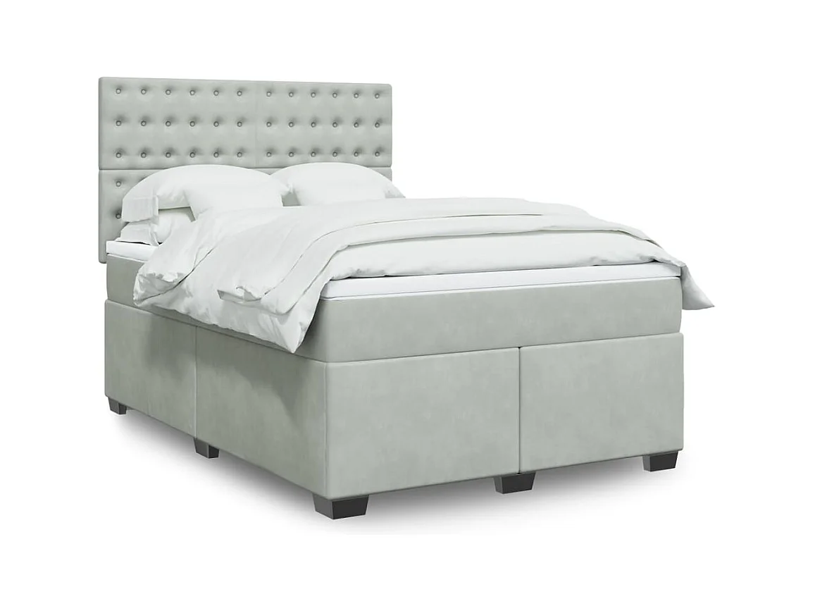 Giroletto a Molle con Materasso Grigio Chiaro 140x190cm Velluto
