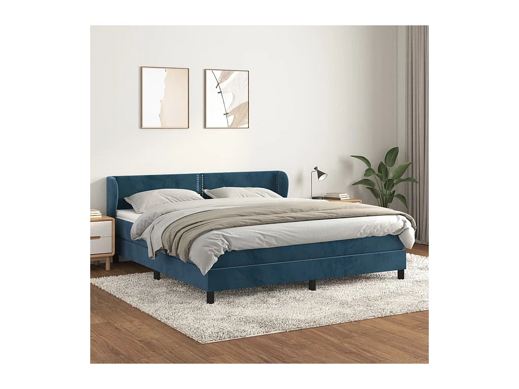 Sommier à lattes de lit et matelas Bleu foncé 160x200cm Velours