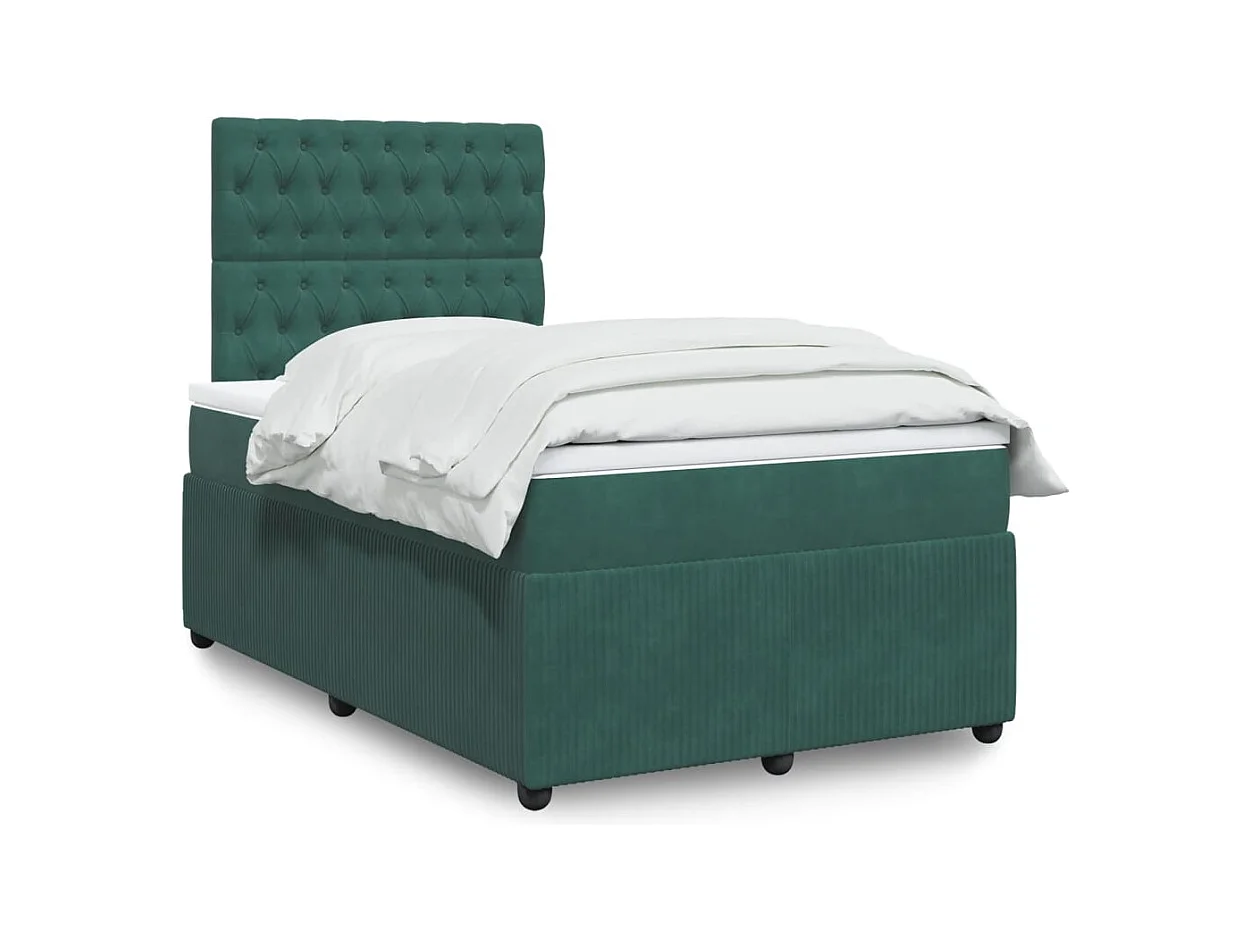 Giroletto a Molle con Materasso Verde Scuro 120x200 cm Velluto
