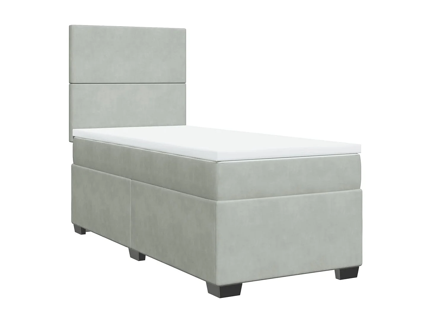 Cama box spring con colchón terciopelo gris claro 80x200 cm