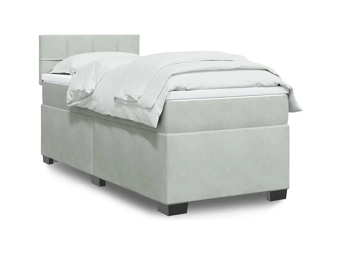 Cama com molas/colchão 100x200 cm veludo cinza-claro