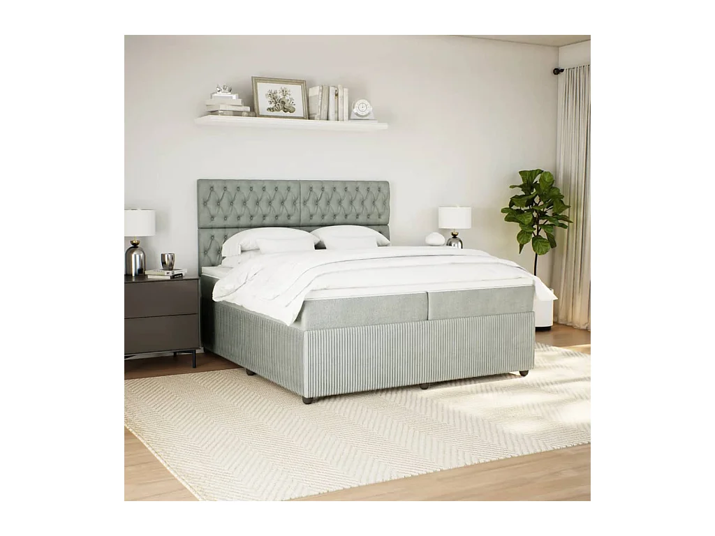 Giroletto a Molle con Materasso Grigio Chiaro 200x200cm Velluto