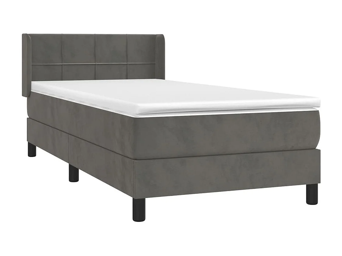 Cama box spring con colchón terciopelo gris oscuro 80x200 cm