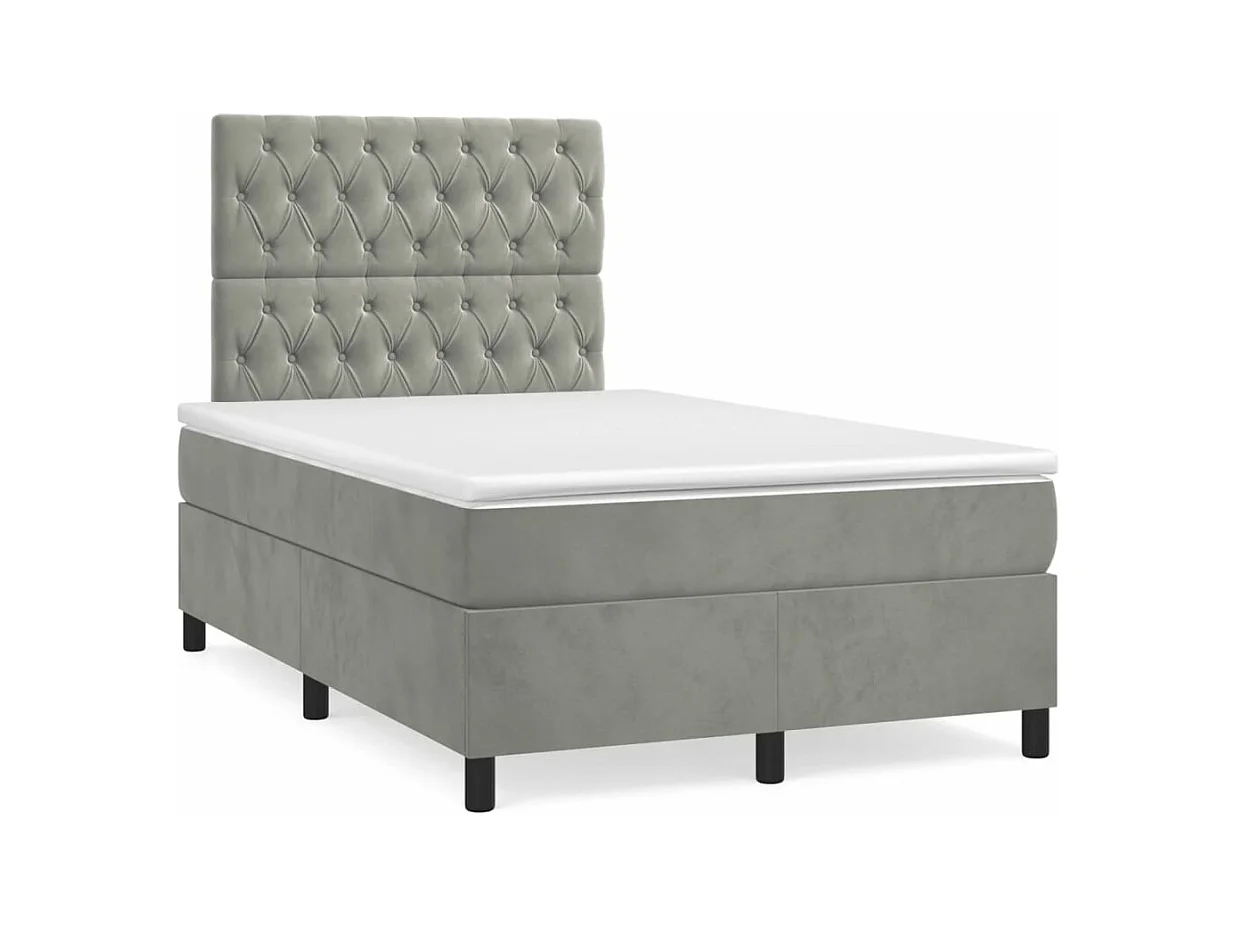 Sommier à lattes de lit et matelas gris clair 120x190cm velours
