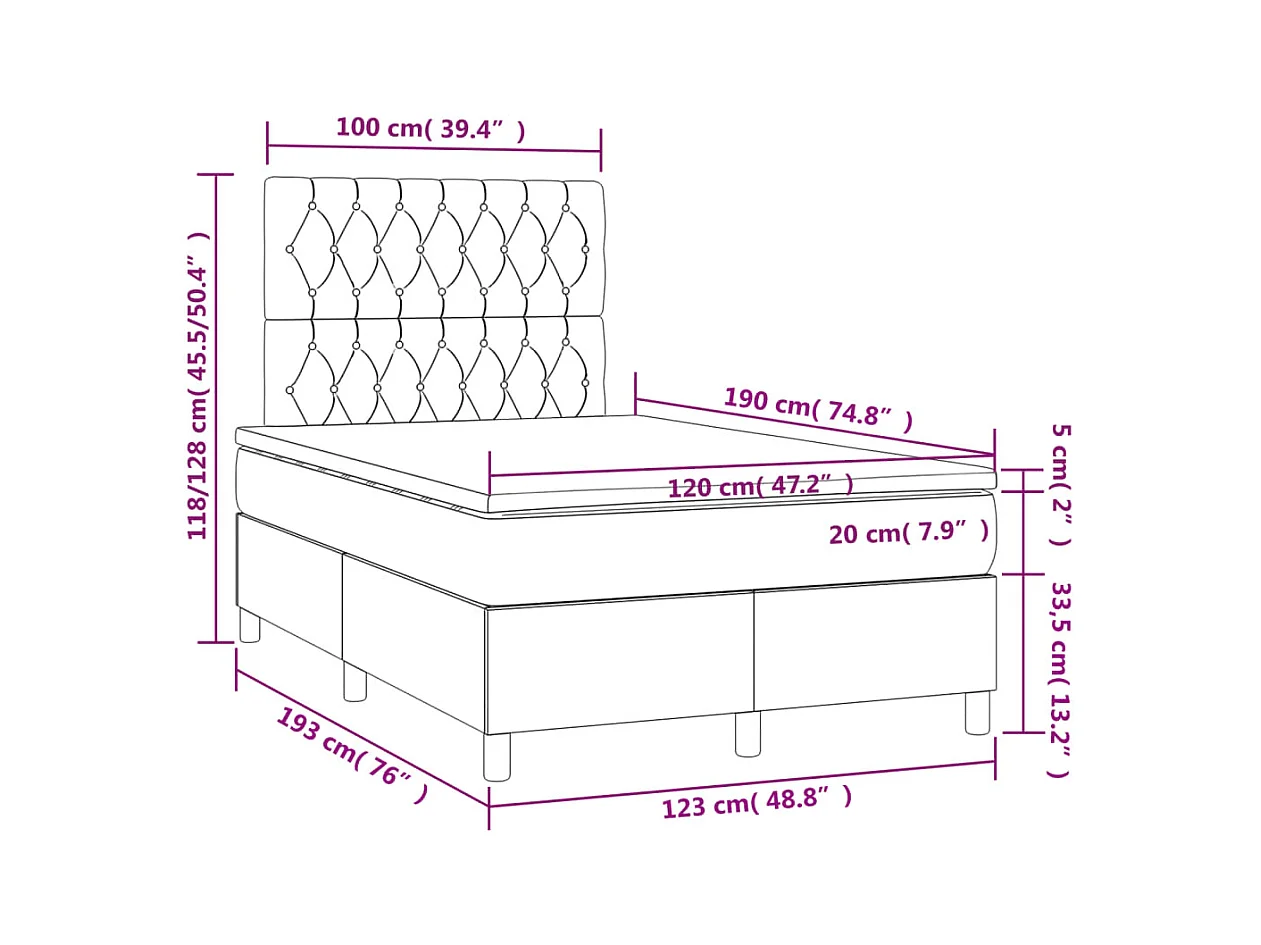 Boxspring met matras fluweel lichtgrijs 120x190 cm
