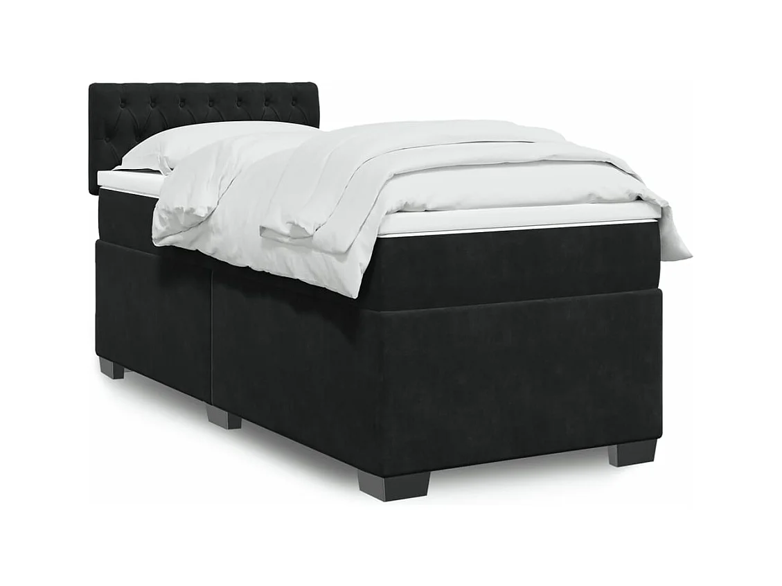 Cama box spring con colchón terciopelo negro 80x200 cm