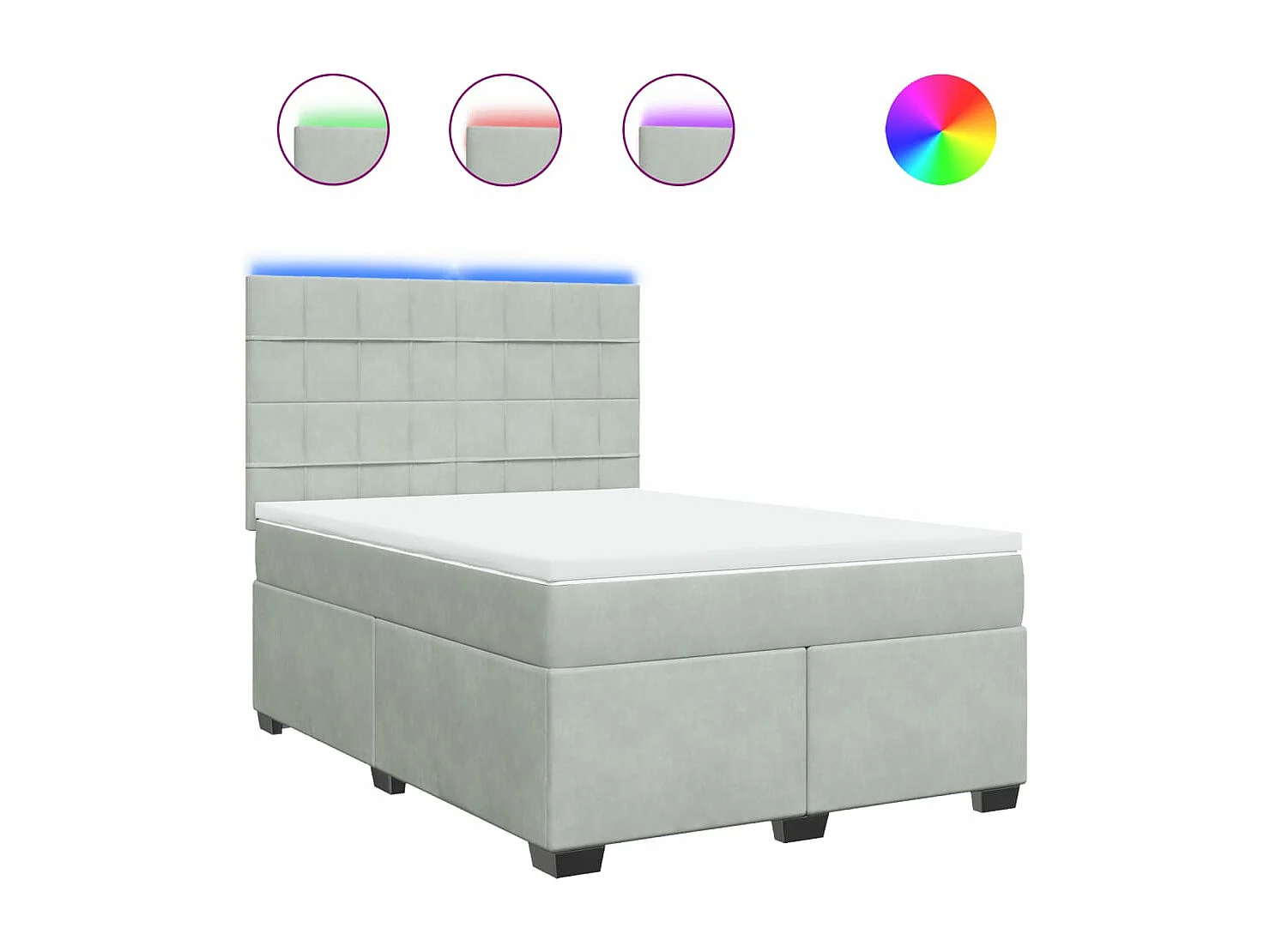 Cama box spring con colchón terciopelo gris claro 140x190 cm