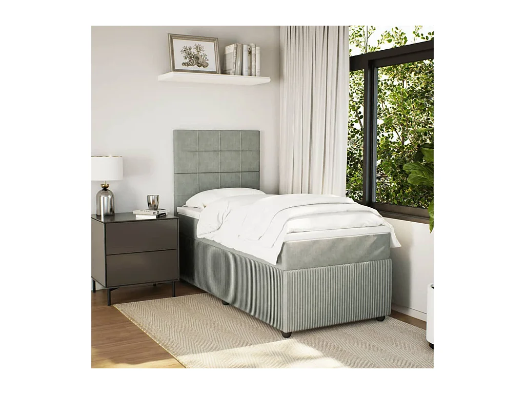 Sommier à lattes de lit et matelas Gris clair 90x200 cm Velours