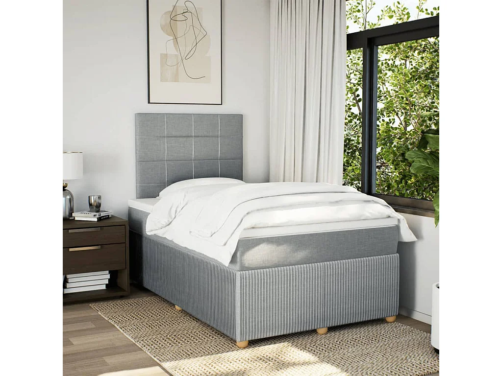 Cama box spring con colchón tela gris claro 120x190 cm