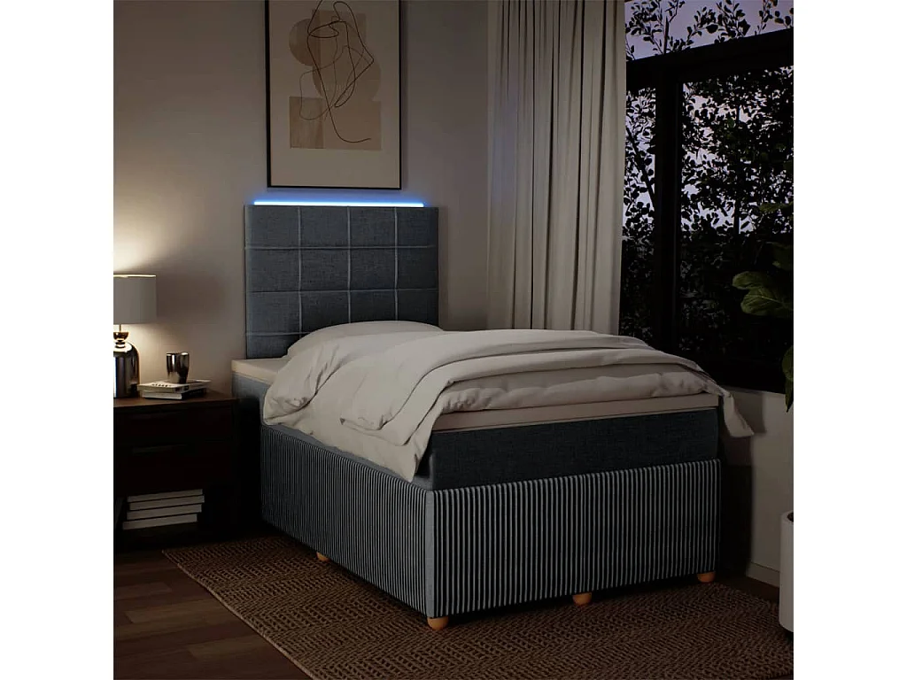 Cama box spring con colchón tela gris claro 120x190 cm