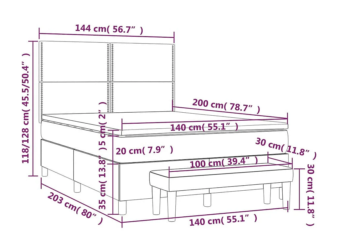 Sommier à lattes de lit et matelas Gris clair 140x200cm Velours