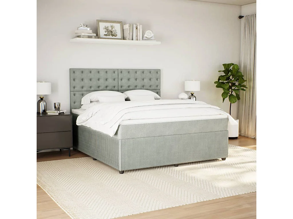 Sommier à lattes de lit et matelas Gris clair 180x200cm Velours