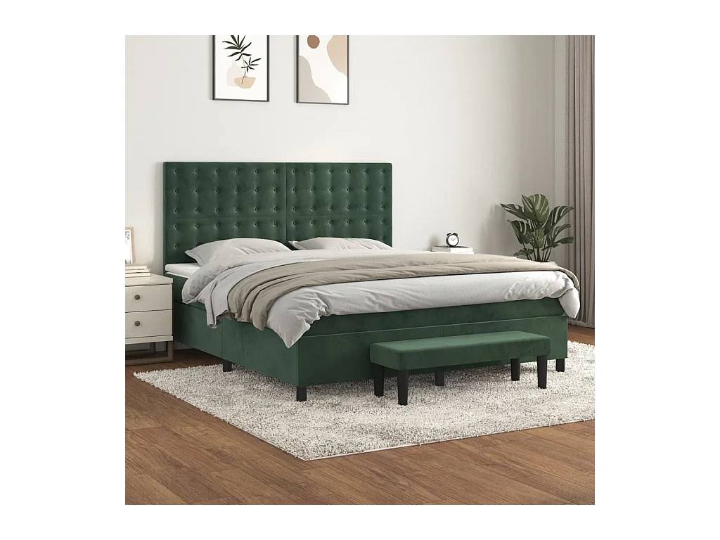 Sommier à lattes de lit et matelas Vert foncé 180x200cm Velours