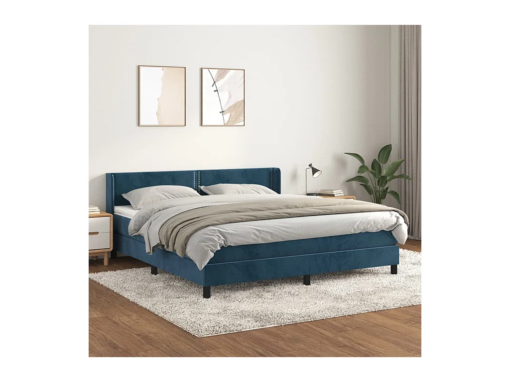 Sommier à lattes de lit et matelas Bleu foncé 160x200cm Velours