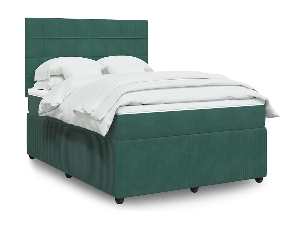 Cama box spring con colchón terciopelo verde oscuro 160x200 cm