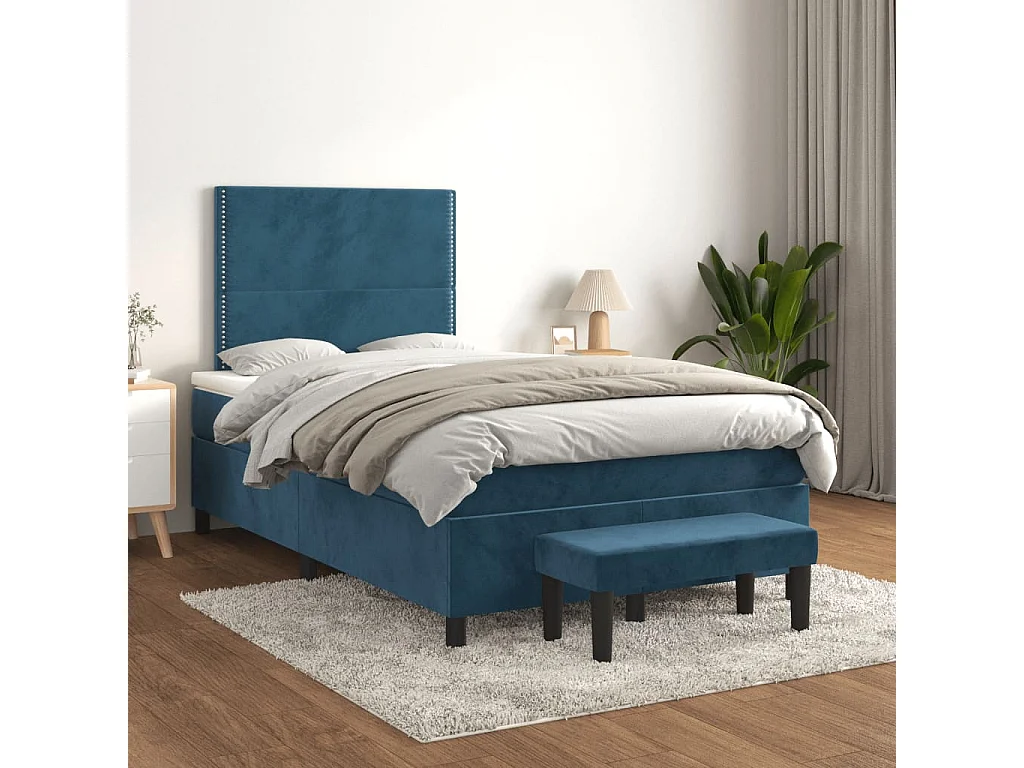 Boxspringbett mit Matratze Dunkelblau 120x190 cm Samt