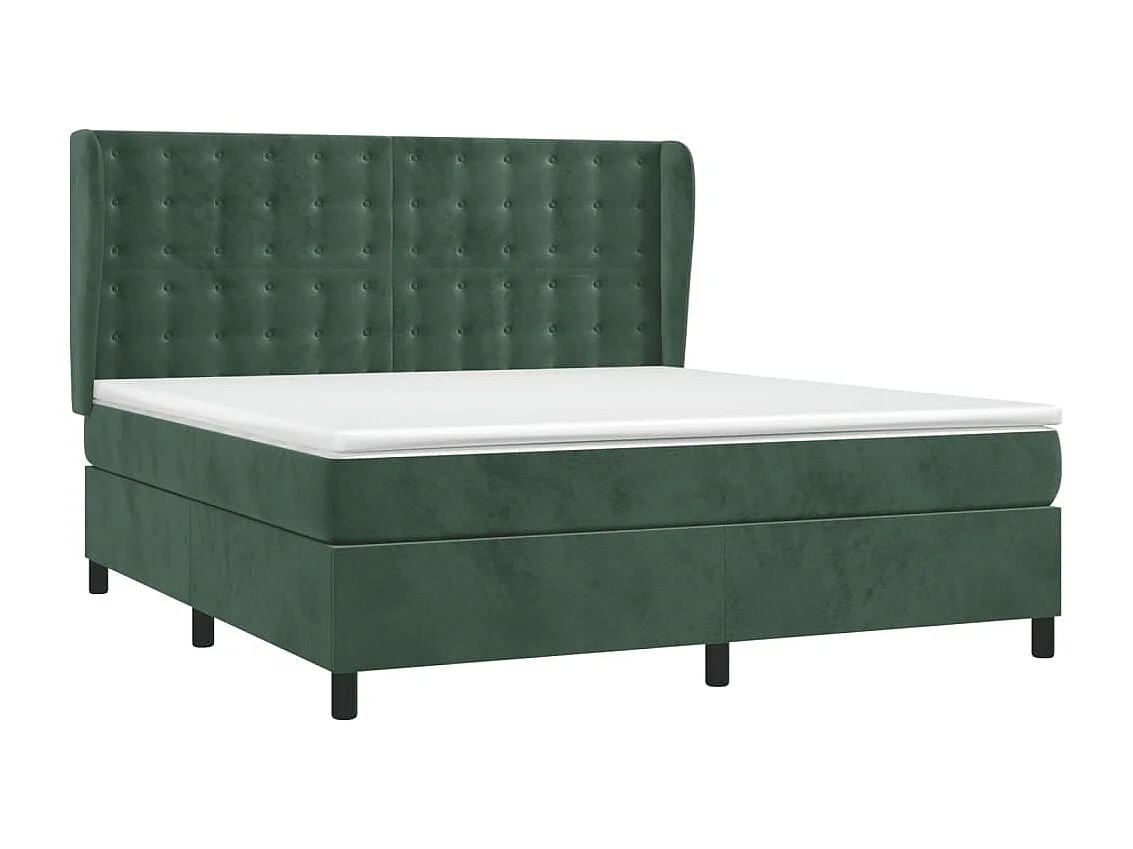 Cama box spring con colchón terciopelo verde oscuro 180x200 cm