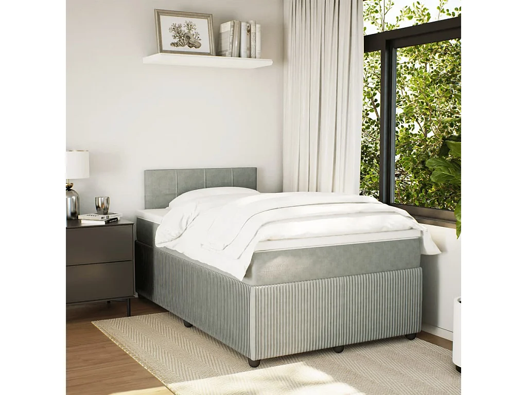 Giroletto a Molle con Materasso Grigio Chiaro 120x200cm Velluto