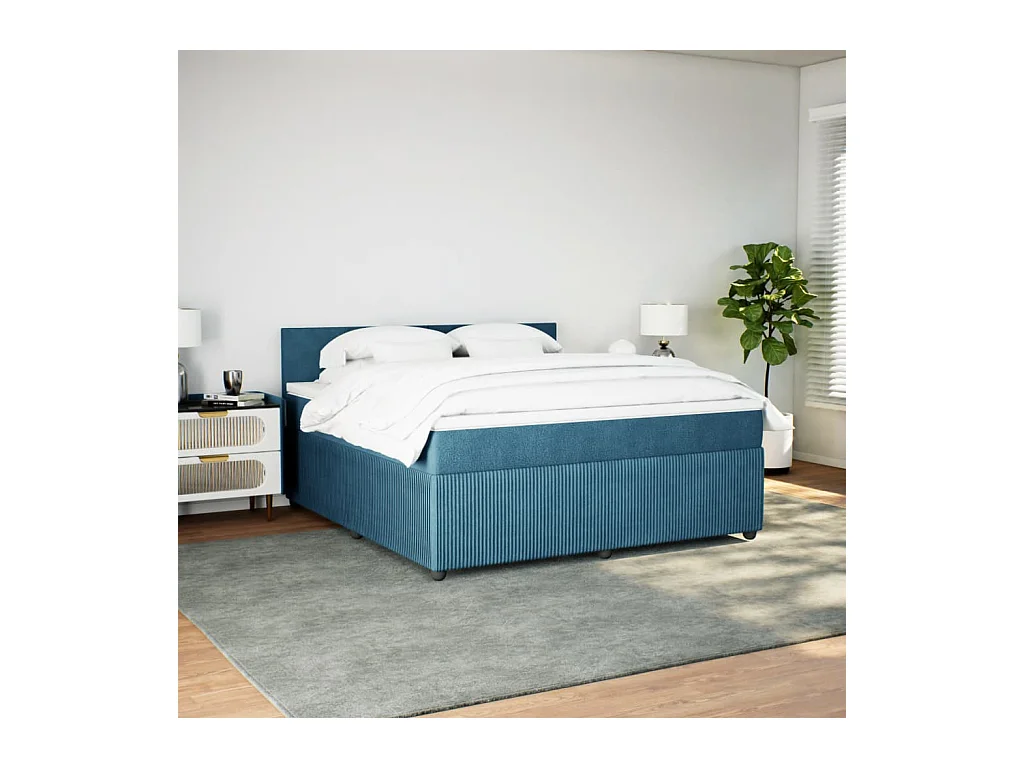 Sommier à lattes de lit et matelas bleu 180x200 cm velours