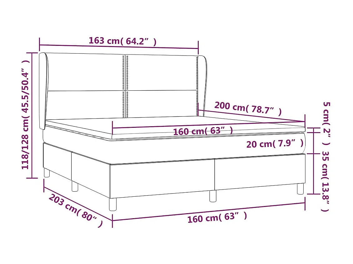 Cama box spring con colchón terciopelo negro 160x200 cm