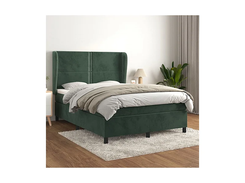 Sommier à lattes de lit et matelas Vert foncé 140x190cm Velours