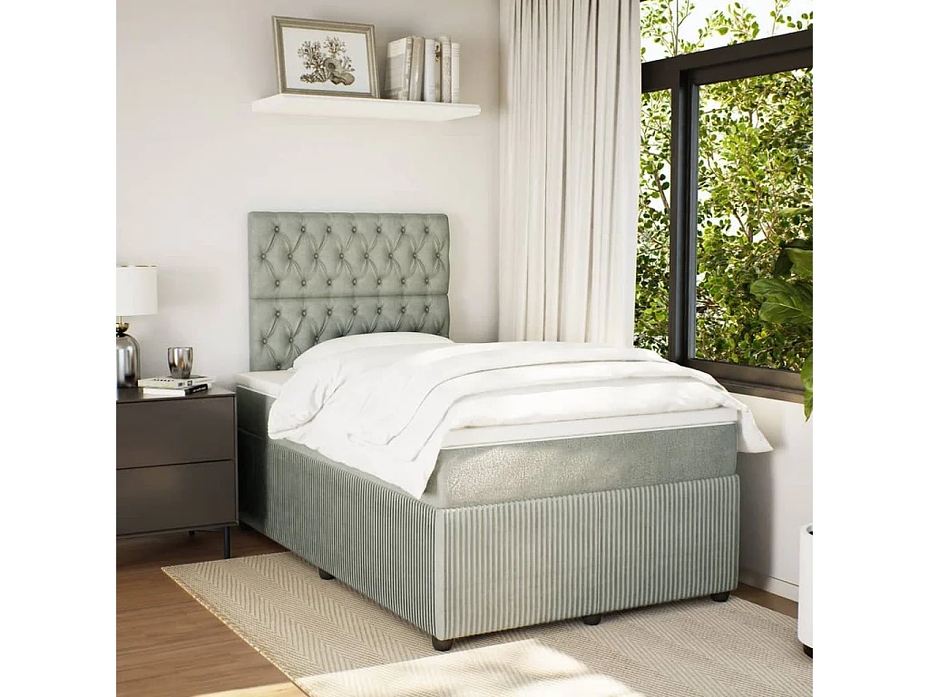 Cama boxspring com colchão 120x190 cm veludo cinzento-claro