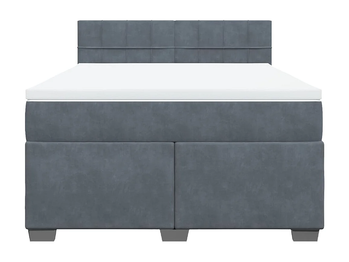 Cama box spring con colchón terciopelo gris oscuro 140x190 cm