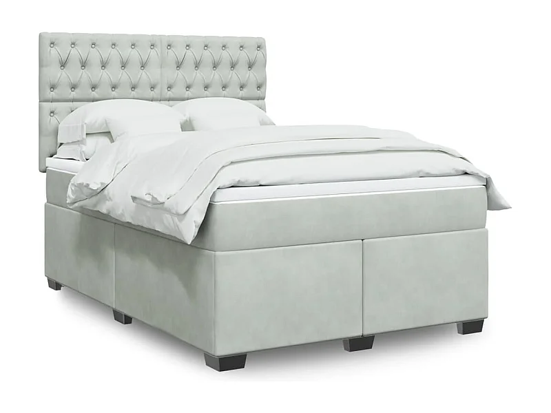 Cama box spring con colchón terciopelo gris claro 140x200 cm
