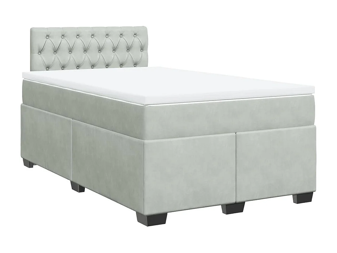 Cama box spring con colchón terciopelo gris claro 120x190 cm