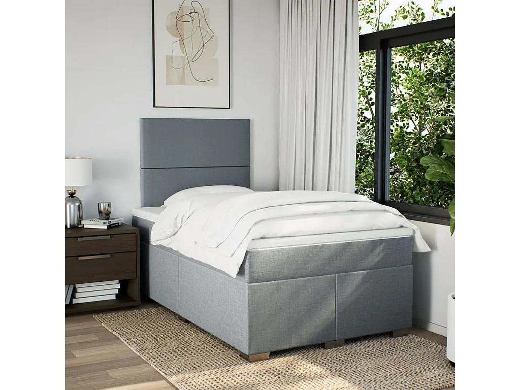 Cama box spring con colchón tela gris claro 120x190 cm