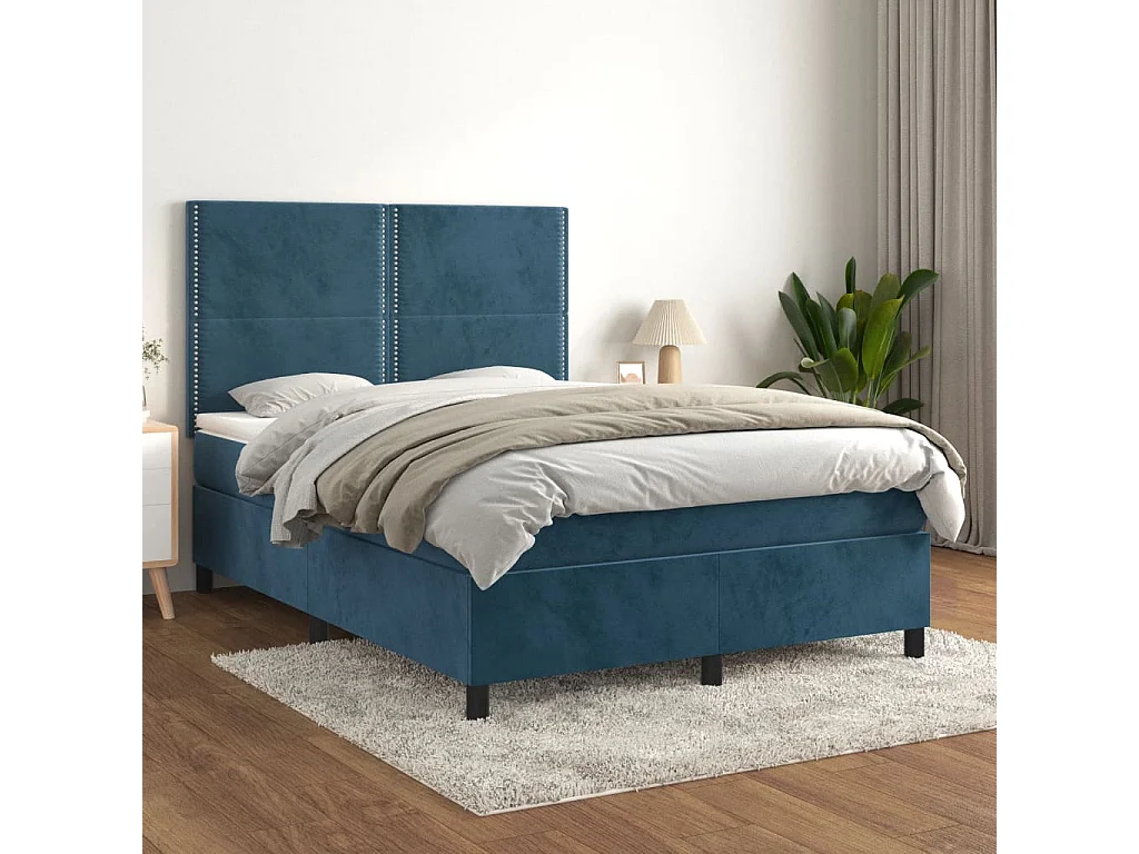 Sommier à lattes de lit et matelas Bleu foncé 140x200cm Velours